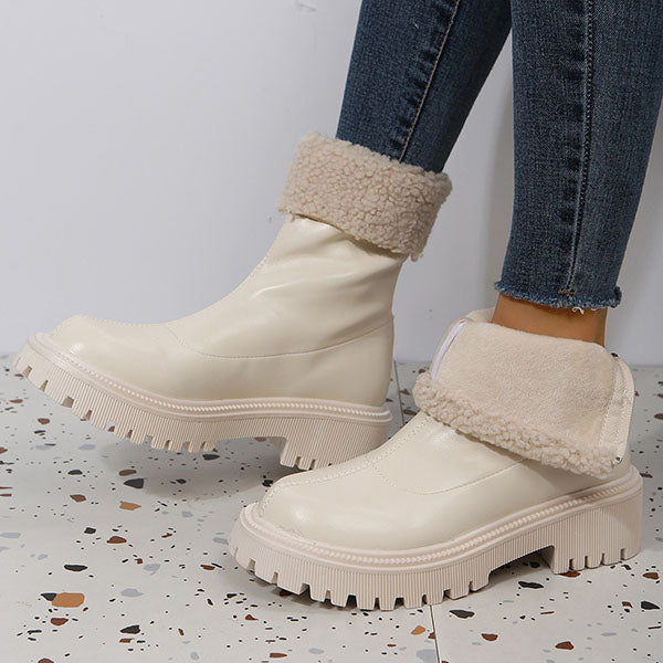 Round Toe Solid Color Warm Ankle Booties