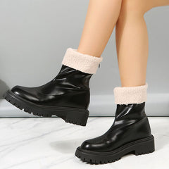 Round Toe Solid Color Warm Ankle Booties