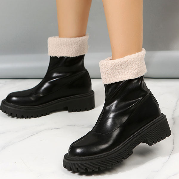 Round Toe Solid Color Warm Ankle Booties