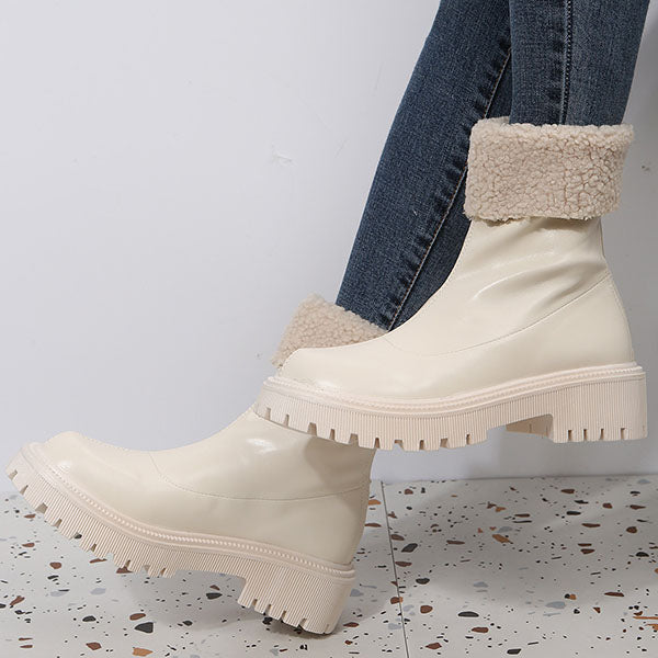 Round Toe Solid Color Warm Ankle Booties