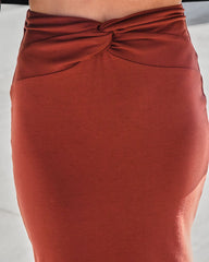 Roxy Twist Front Midi Skirt - Cognac