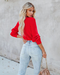 Rozie Colorblock Crop Knit Cutout Sweater - Red Pink