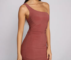 Ruched Stunner One Shoulder Midi Dress