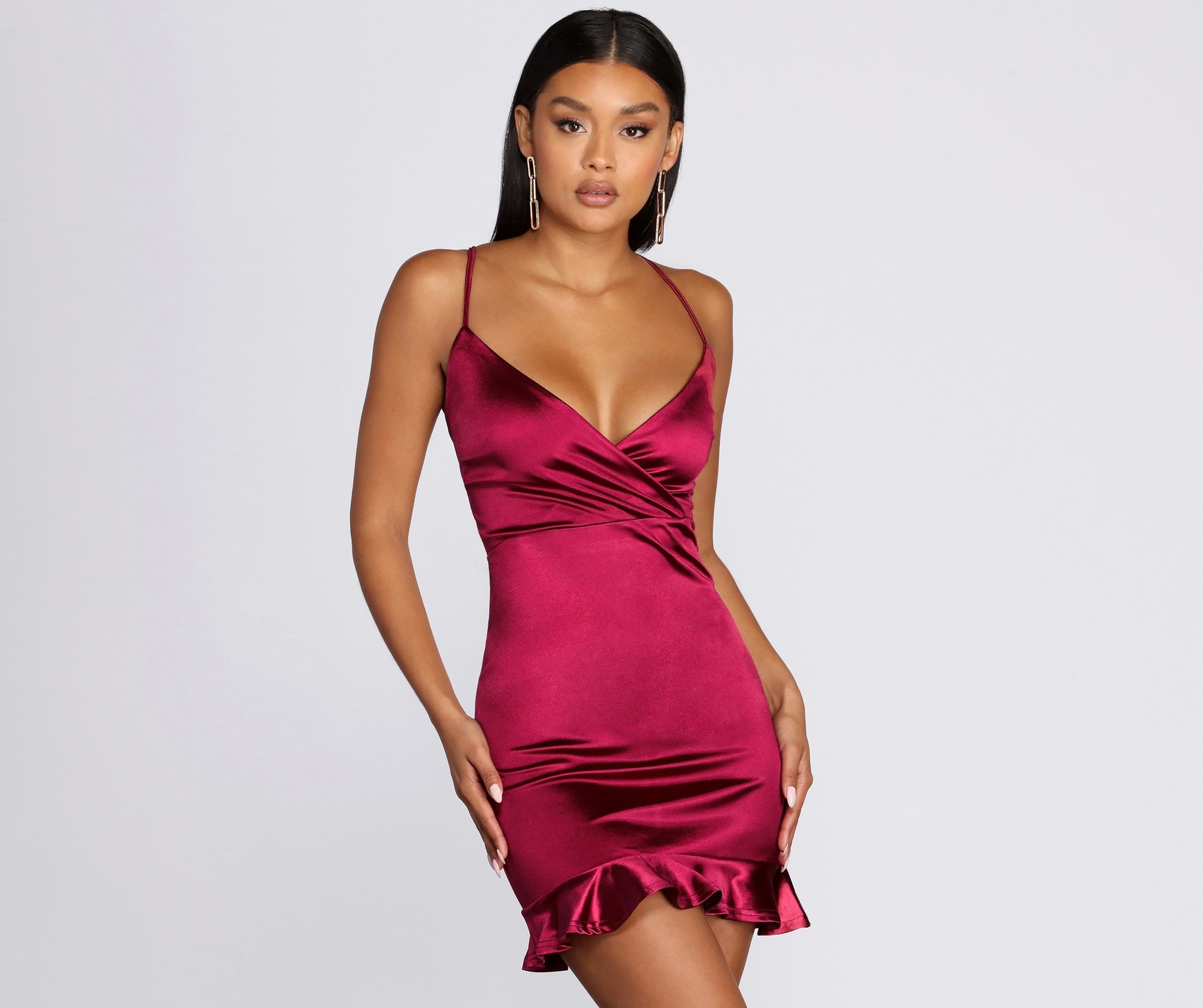 Ruffle Hem Satin Mini Dress