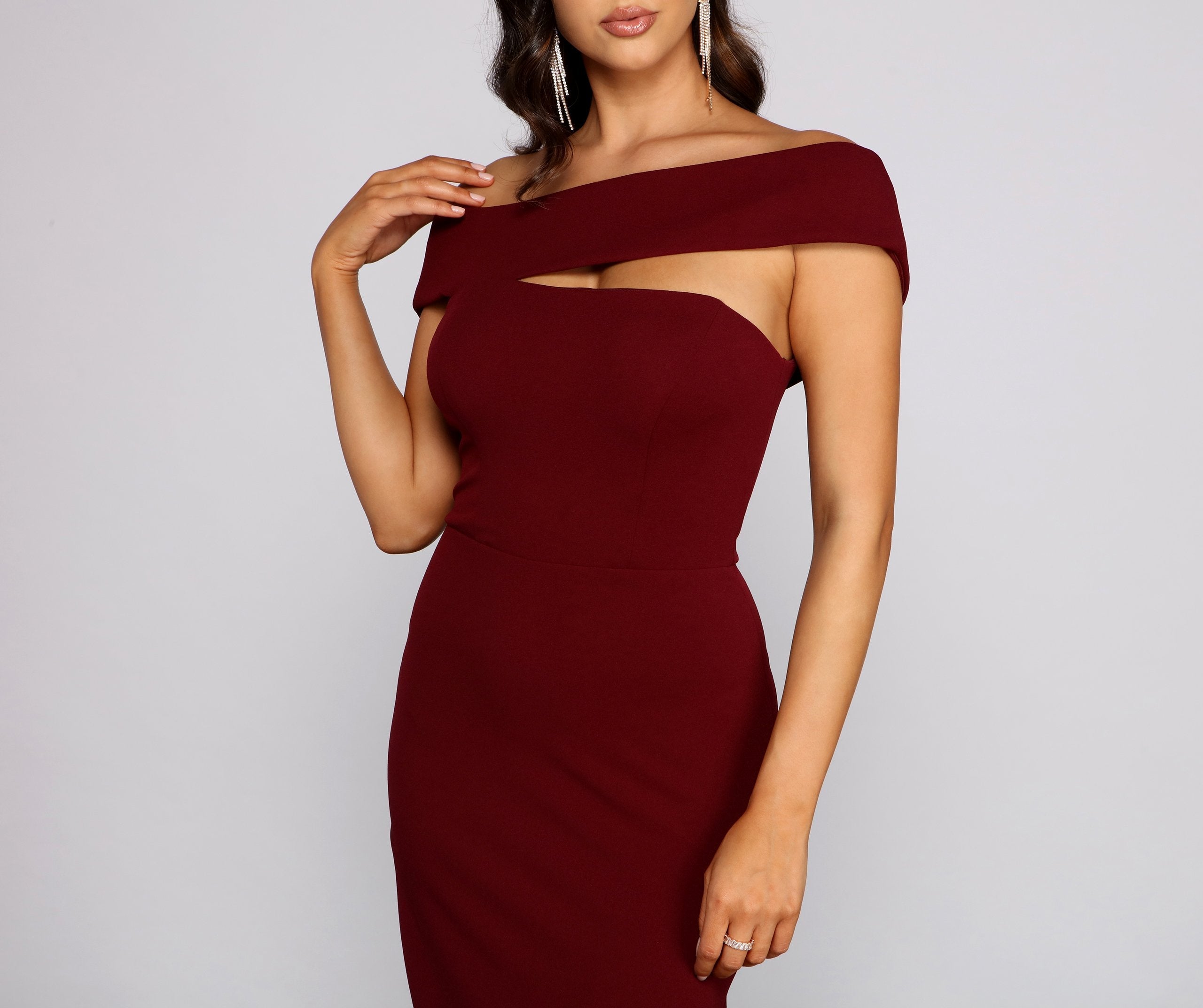 Rylee Formal Off the Shoulder Crepe Dress