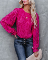 Saba Floral Textured Crop Blouse - Magenta