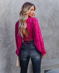 Saba Floral Textured Crop Blouse - Magenta