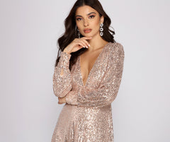 Sadie Formal Long Sleeve Sequin Mini Dress