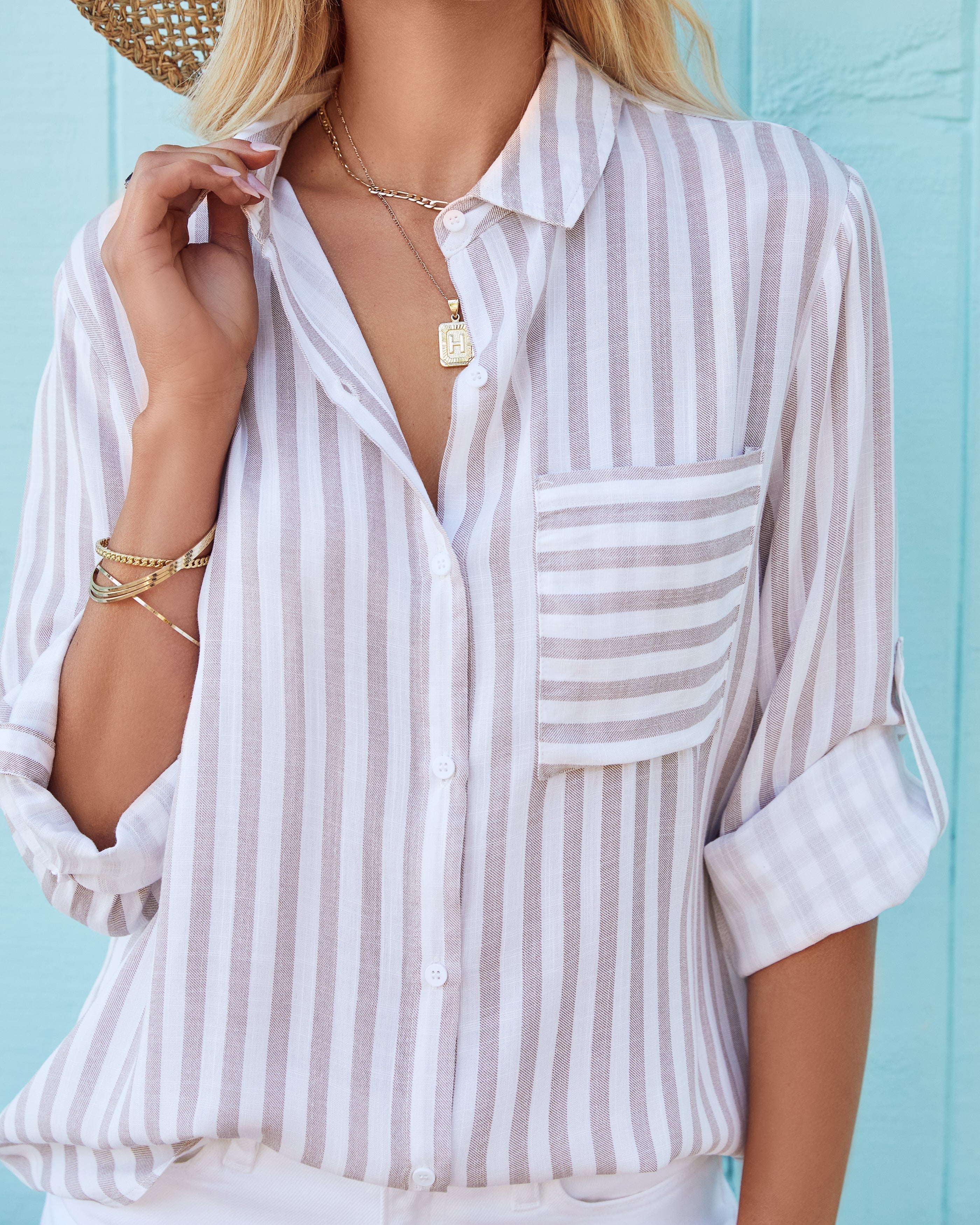 Salty Air Striped Button Down Top