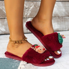 Santa Faux Suede Fur Slippers