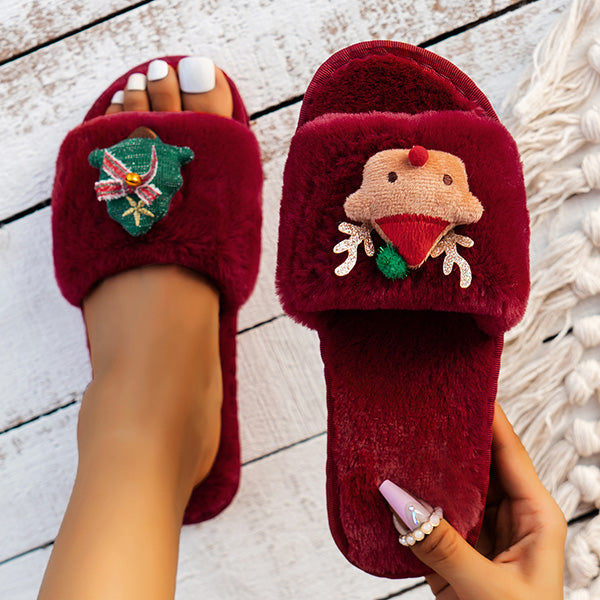 Santa Faux Suede Fur Slippers