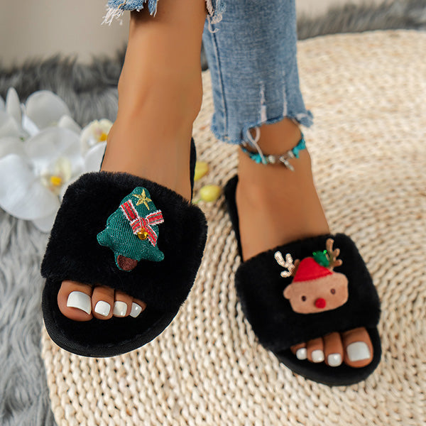 Santa Faux Suede Fur Slippers