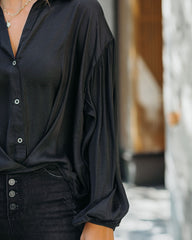 Sarah Satin Button Down Blouse - Black