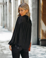 Sarah Satin Button Down Blouse - Black