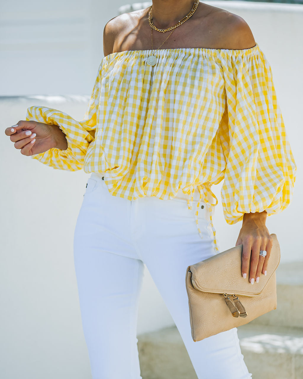 Saskia Gingham Off The Shoulder Blouse