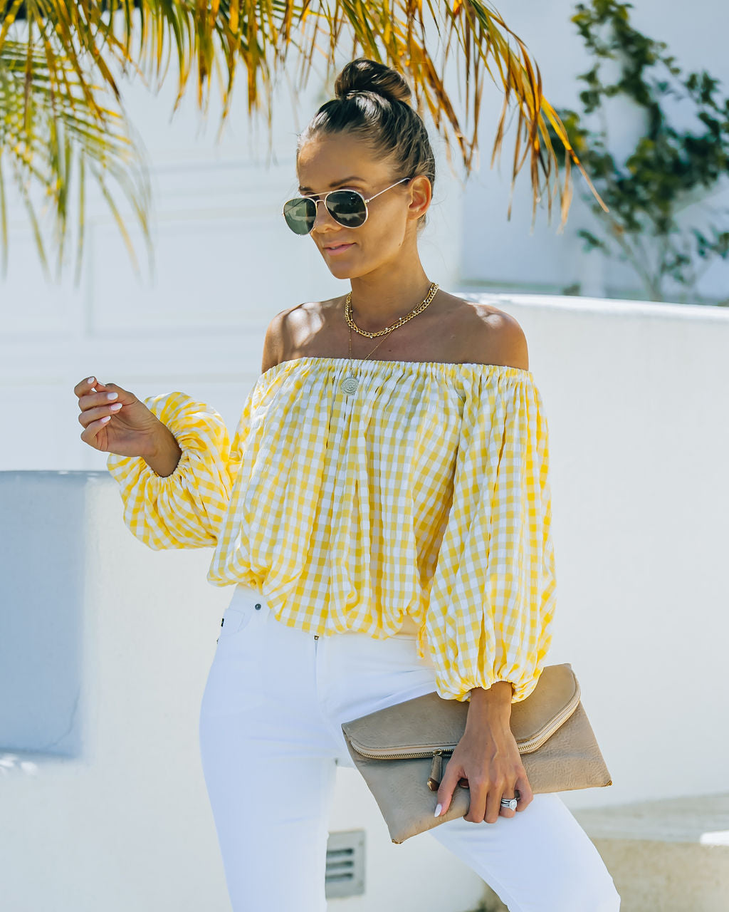 Saskia Gingham Off The Shoulder Blouse