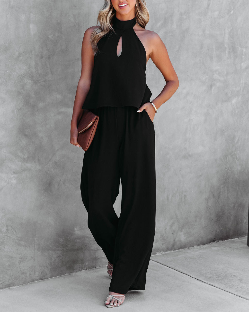 Saturday Night Fever Halter Pocketed Jumpsuit - Black