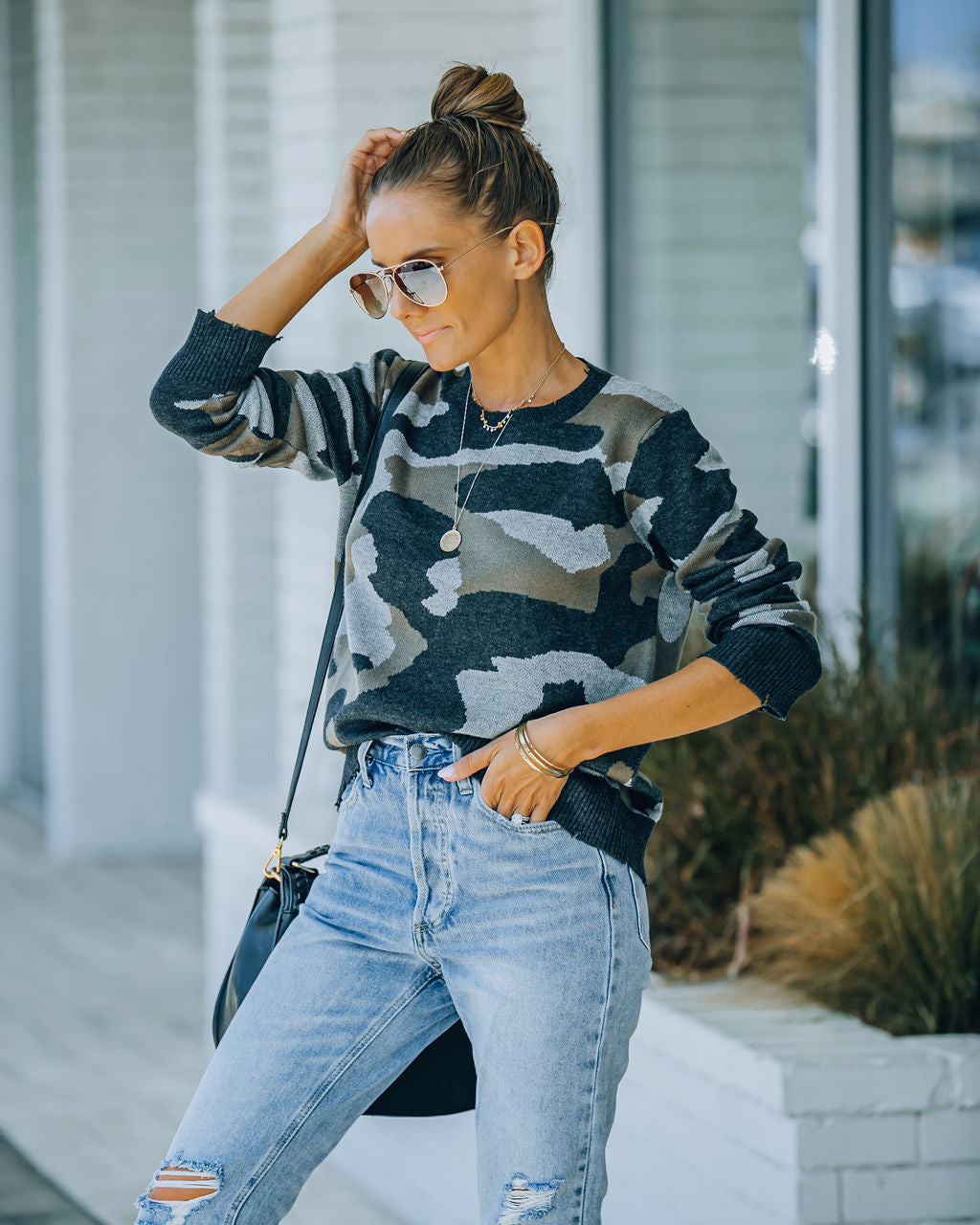 Sawyer Distressed Camo Knit Sweater