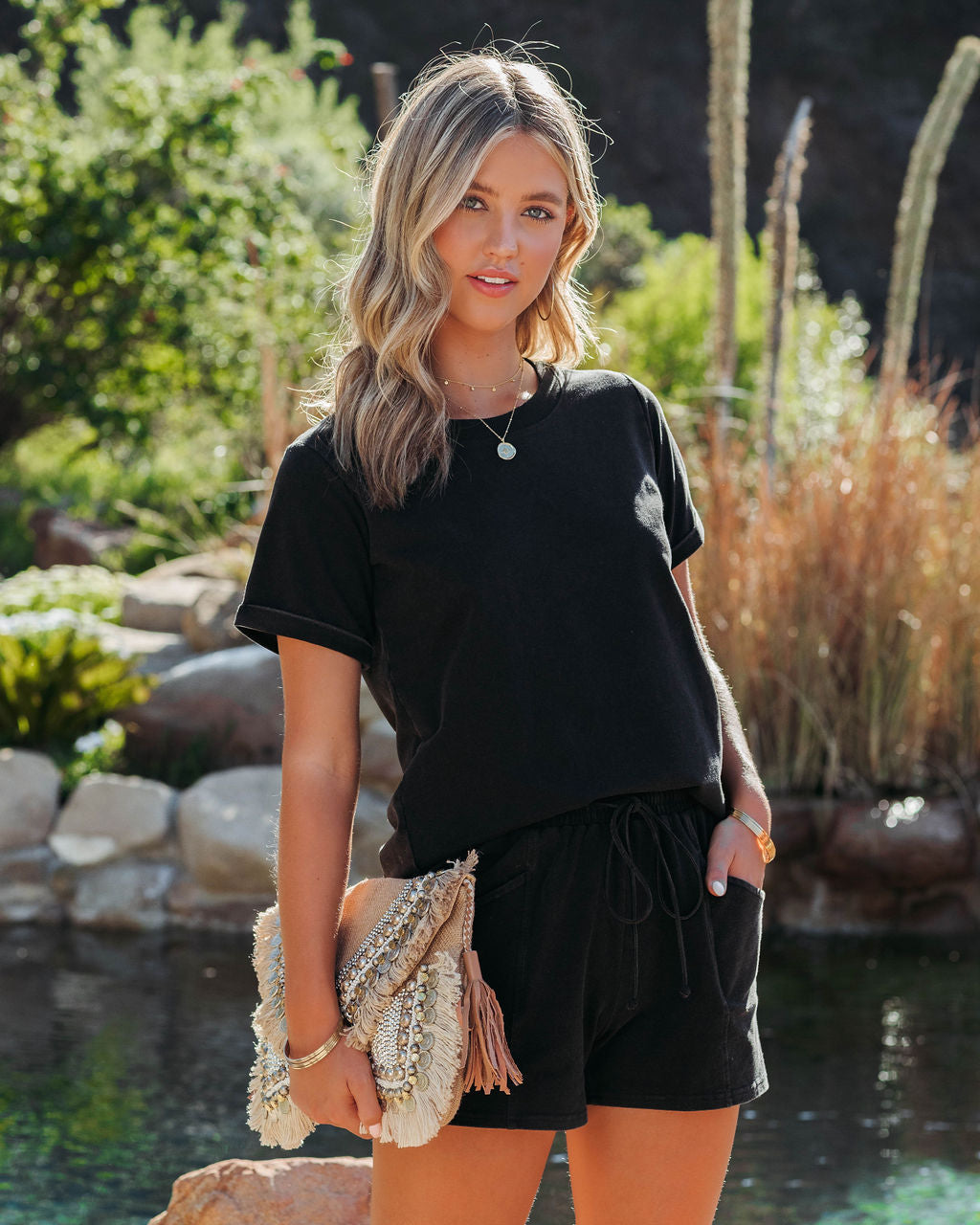 Saylor Cotton Blend Tee - Worn Black