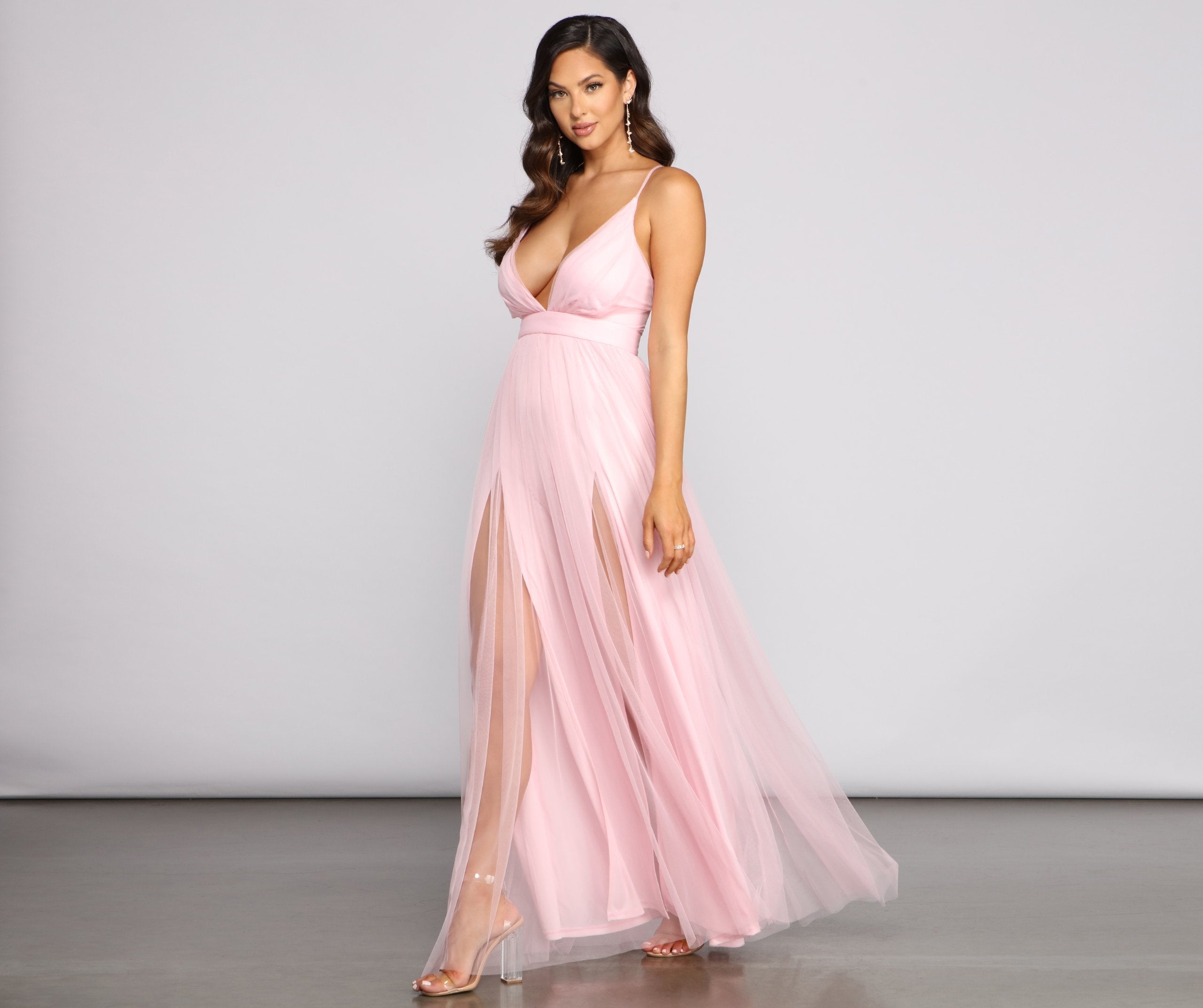 Saylor Formal Double Slit Tulle Dress