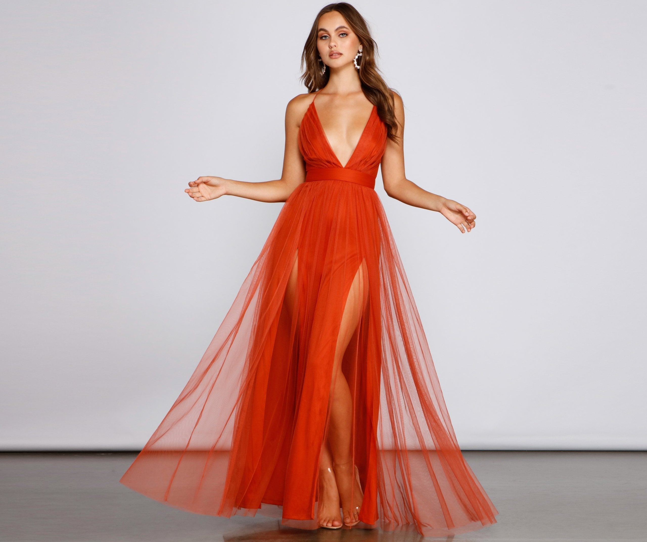 Saylor Formal Double Slit Tulle Dress