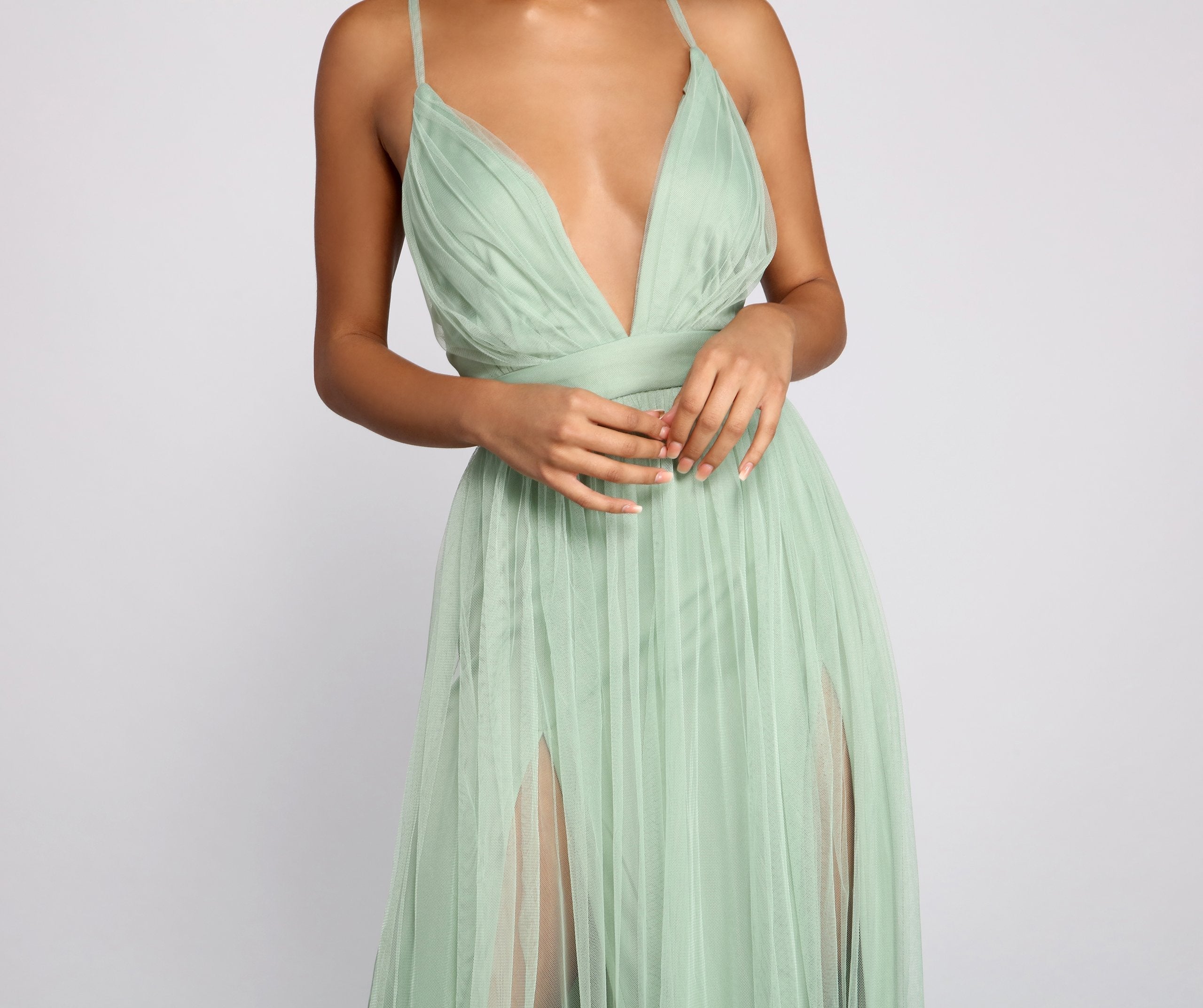 Saylor Formal Double Slit Tulle Dress