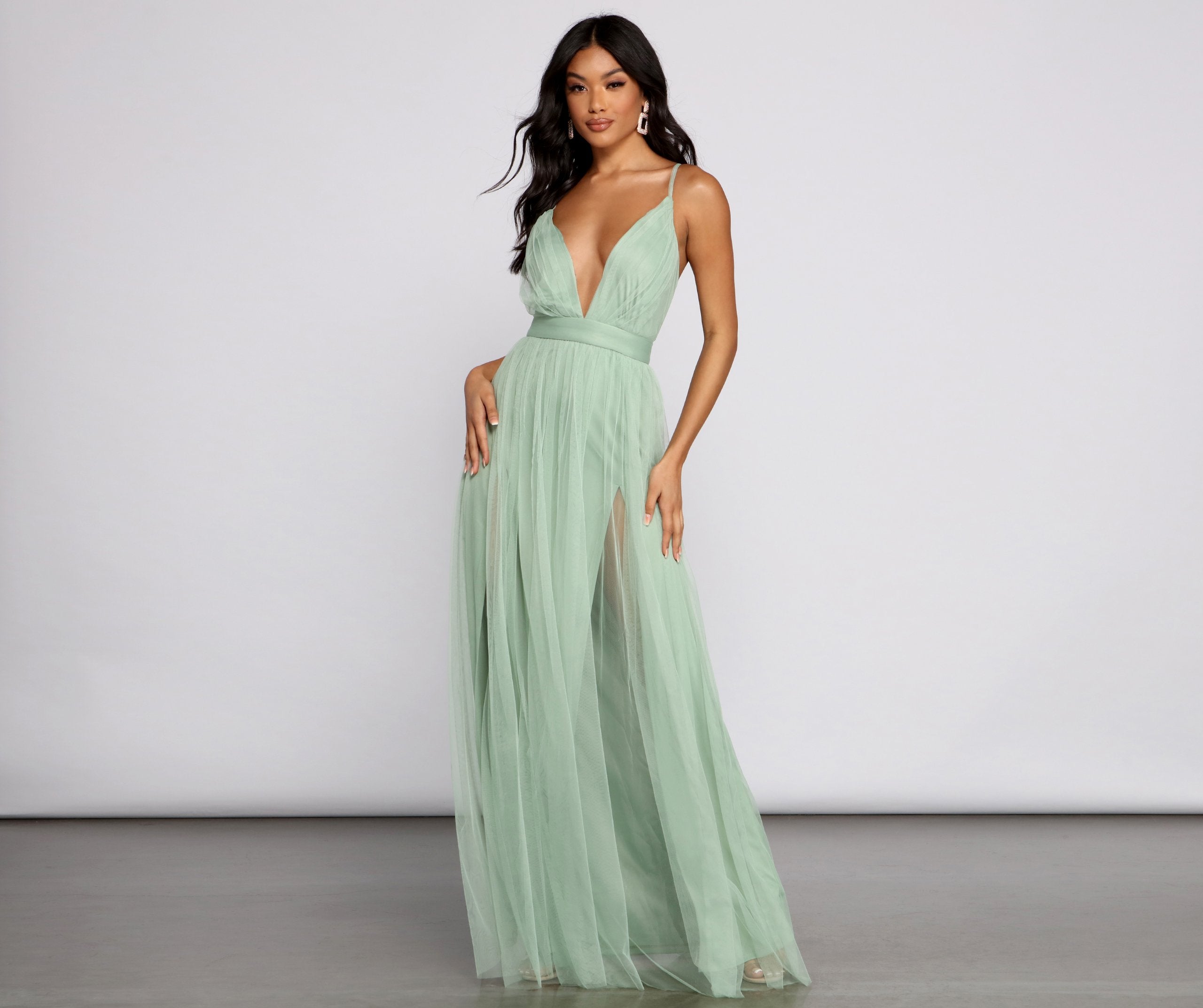 Saylor Formal Double Slit Tulle Dress