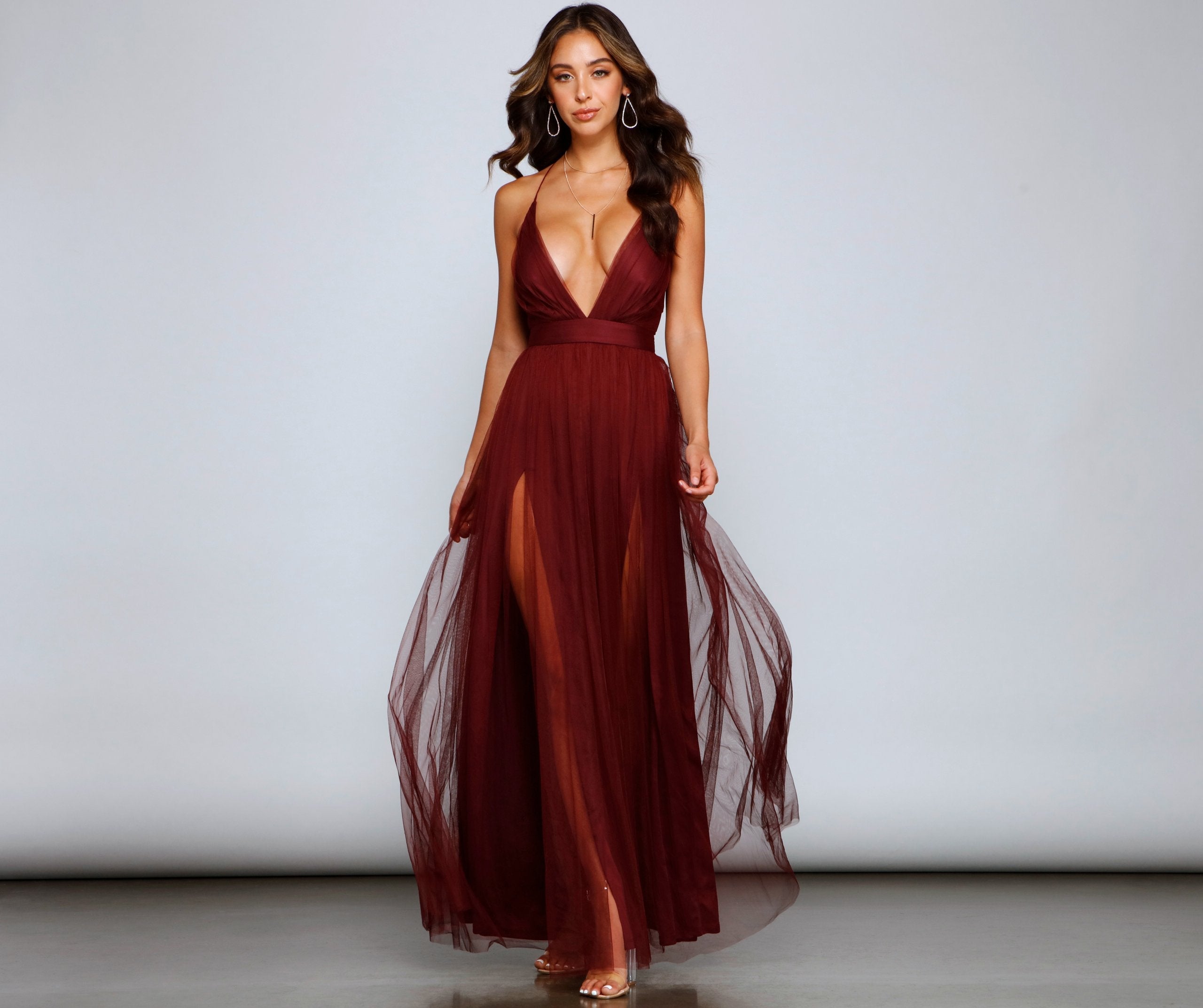 Saylor Formal Double Slit Tulle Dress