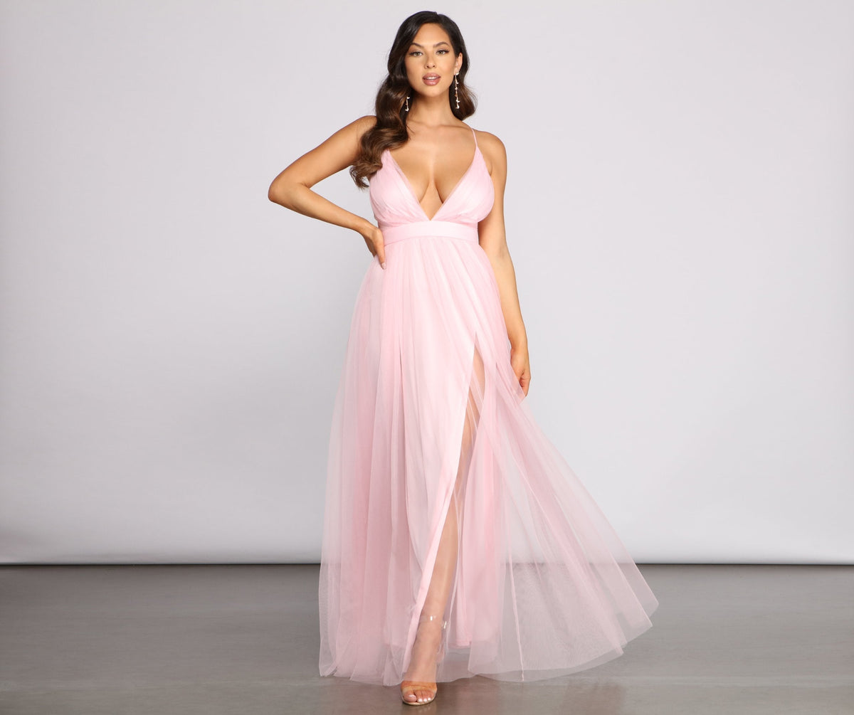 Saylor Formal Double Slit Tulle Dress