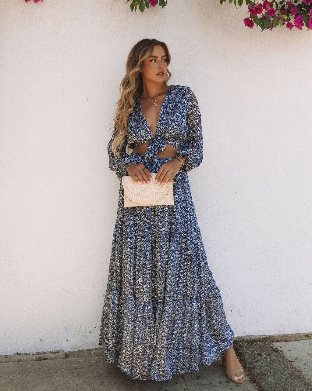 Scenery Printed Tiered Maxi Skirt - Navy