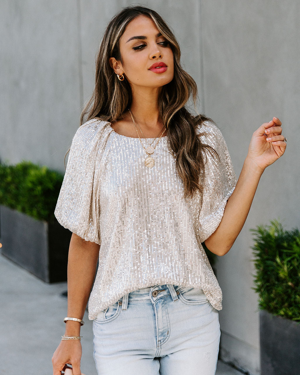 Secrecy Sequin Puff Sleeve Top