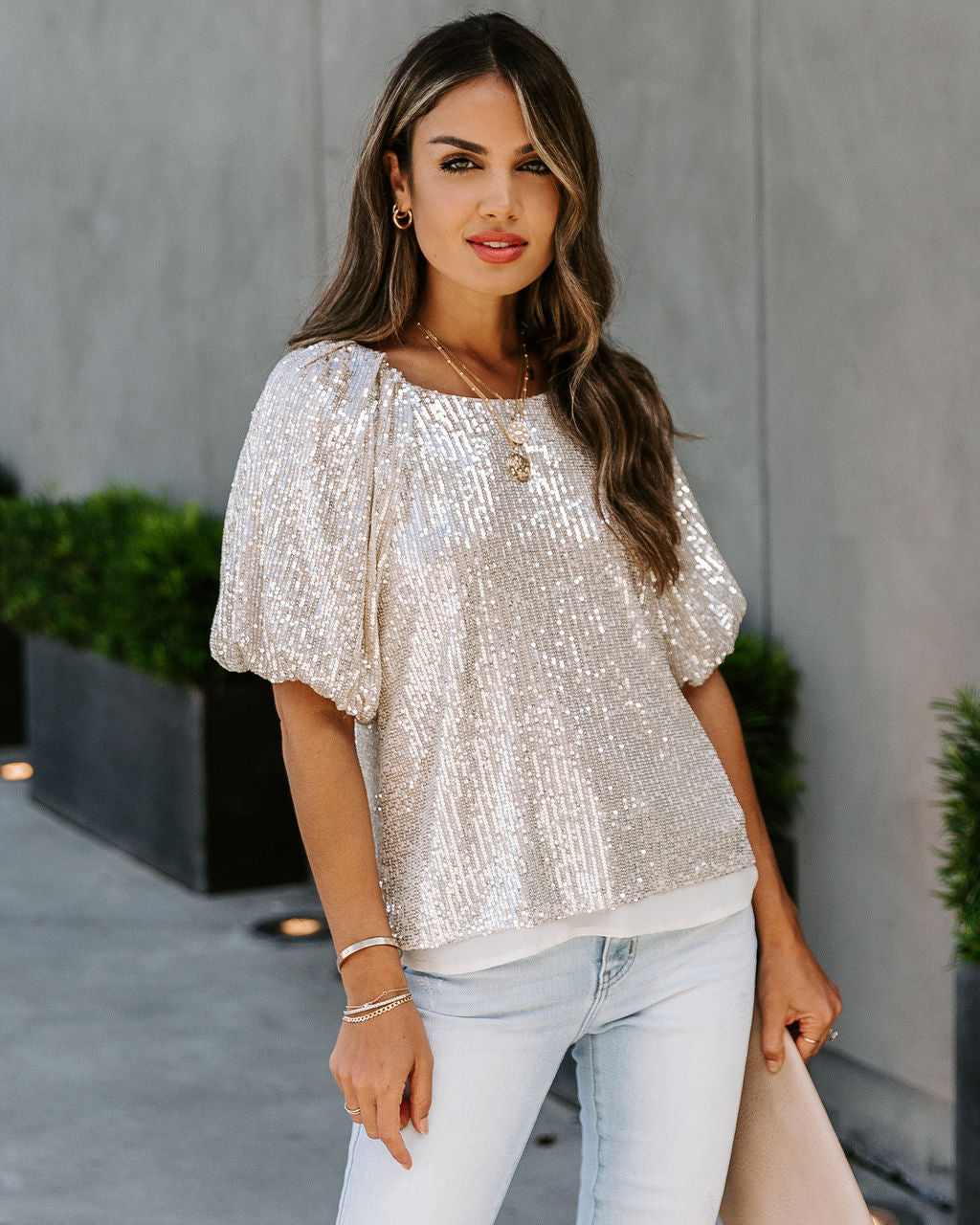 Secrecy Sequin Puff Sleeve Top