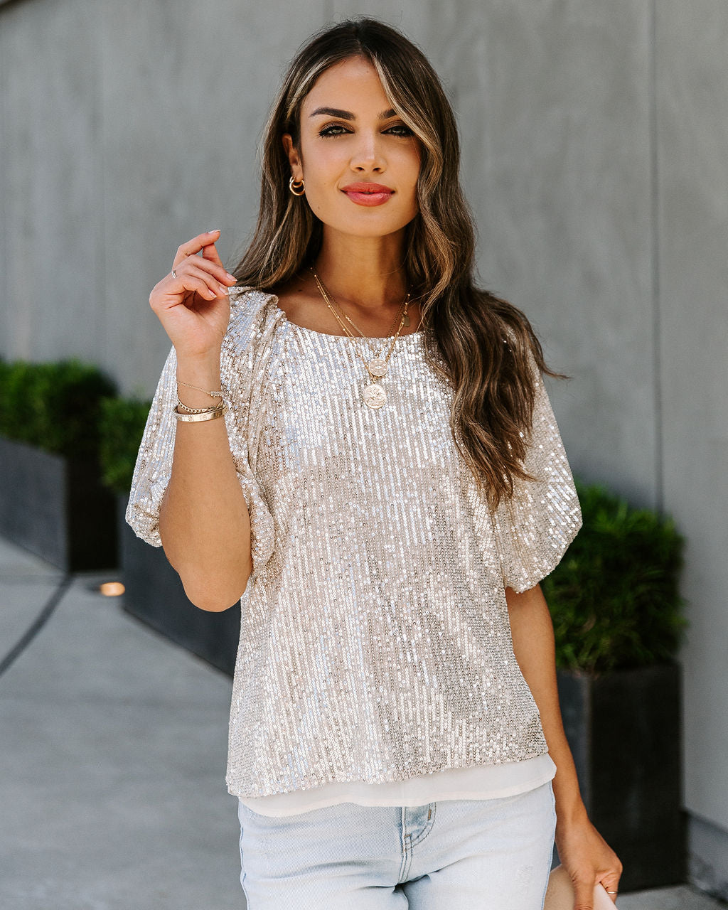 Secrecy Sequin Puff Sleeve Top