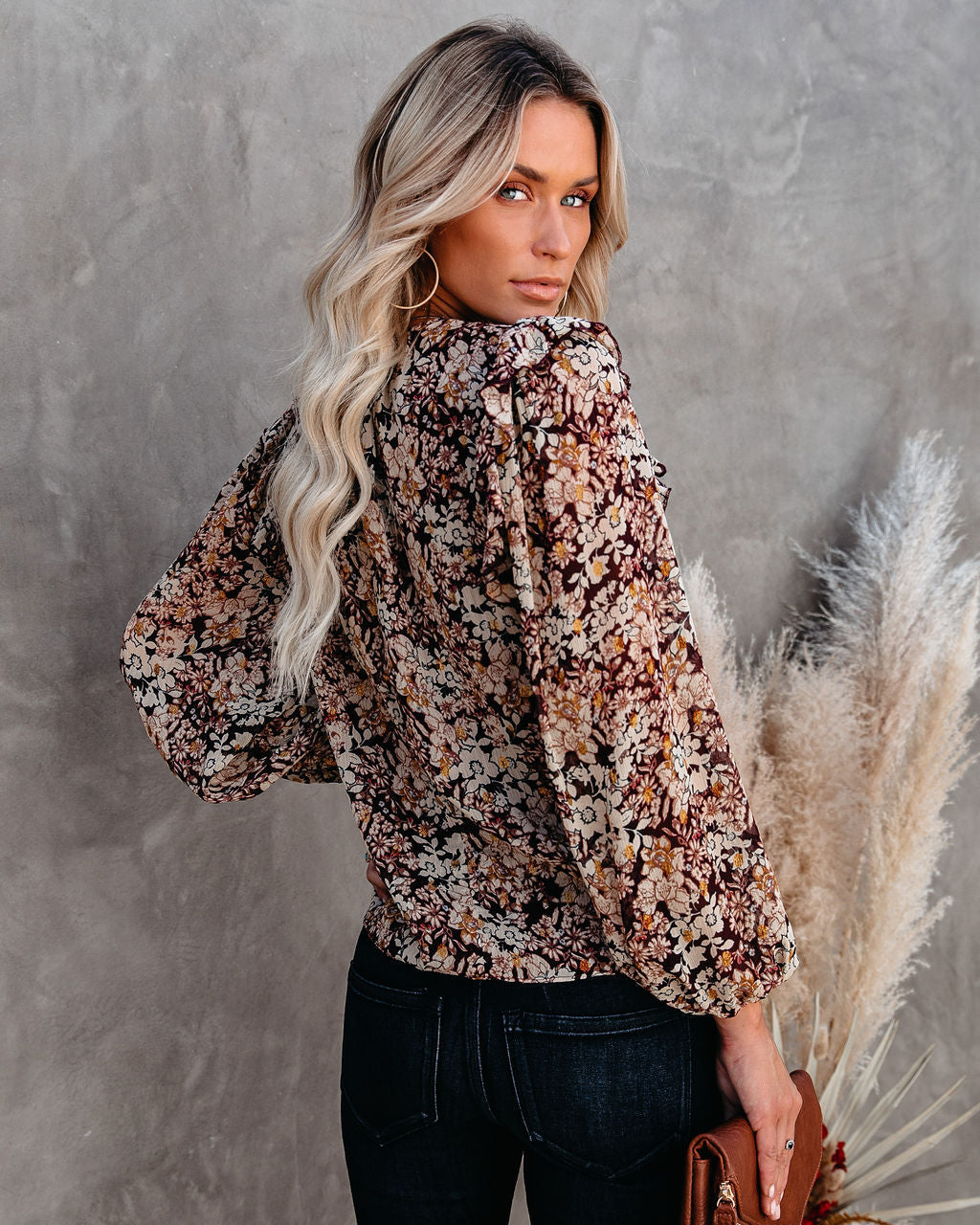 See The Sun Floral Metallic Ruffle Blouse