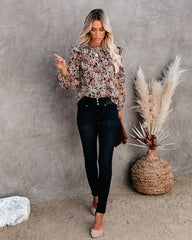 See The Sun Floral Metallic Ruffle Blouse