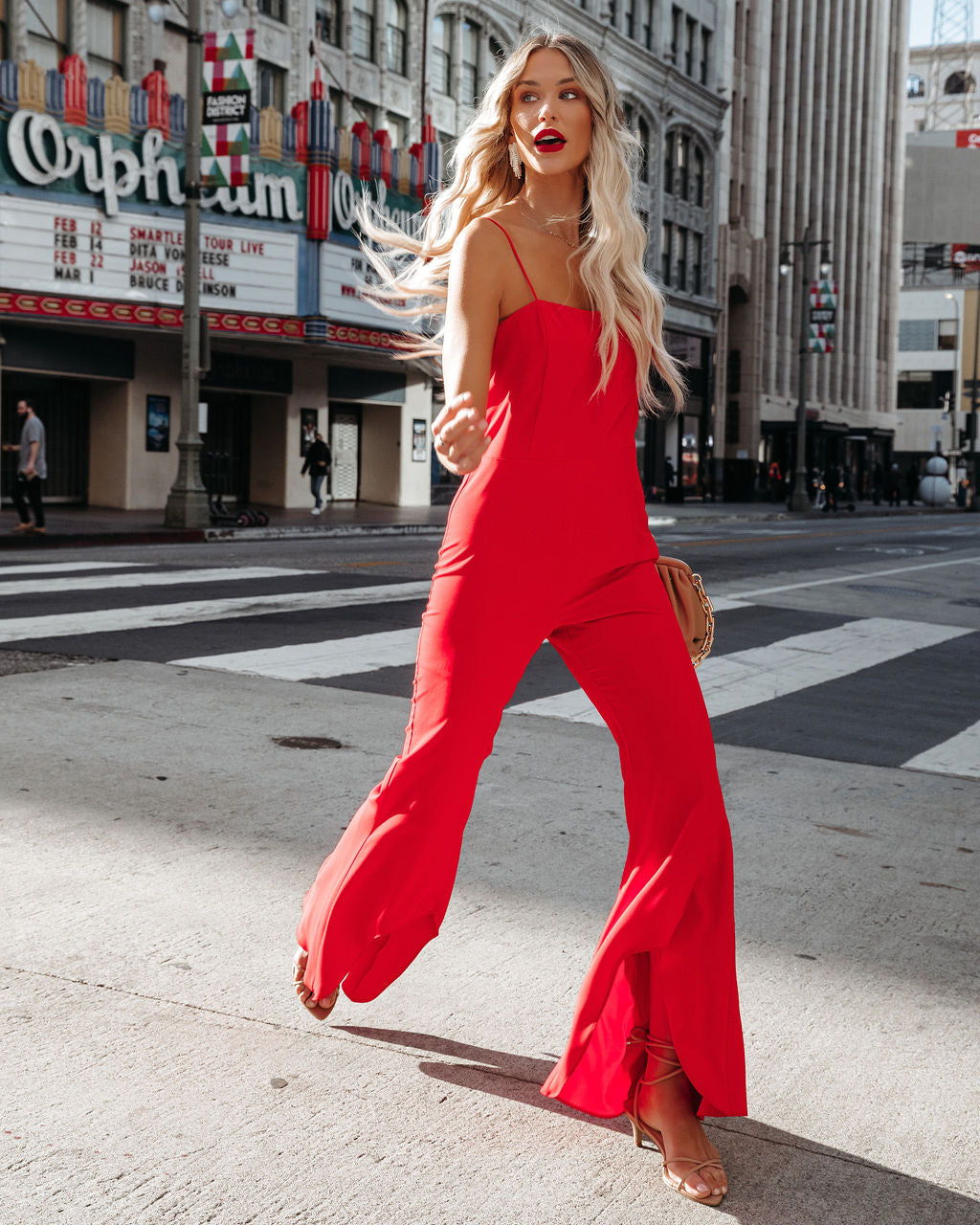 Seek To Be Chic Ruffle High Low Hem Jumpsuit - Red