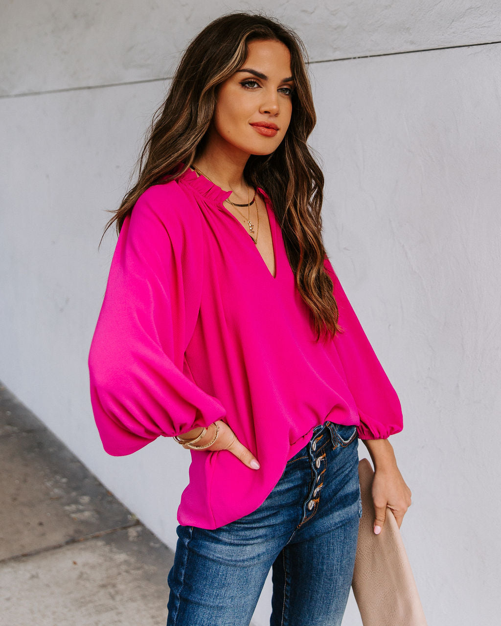 Seen It All Balloon Sleeve Blouse - Fuchsia