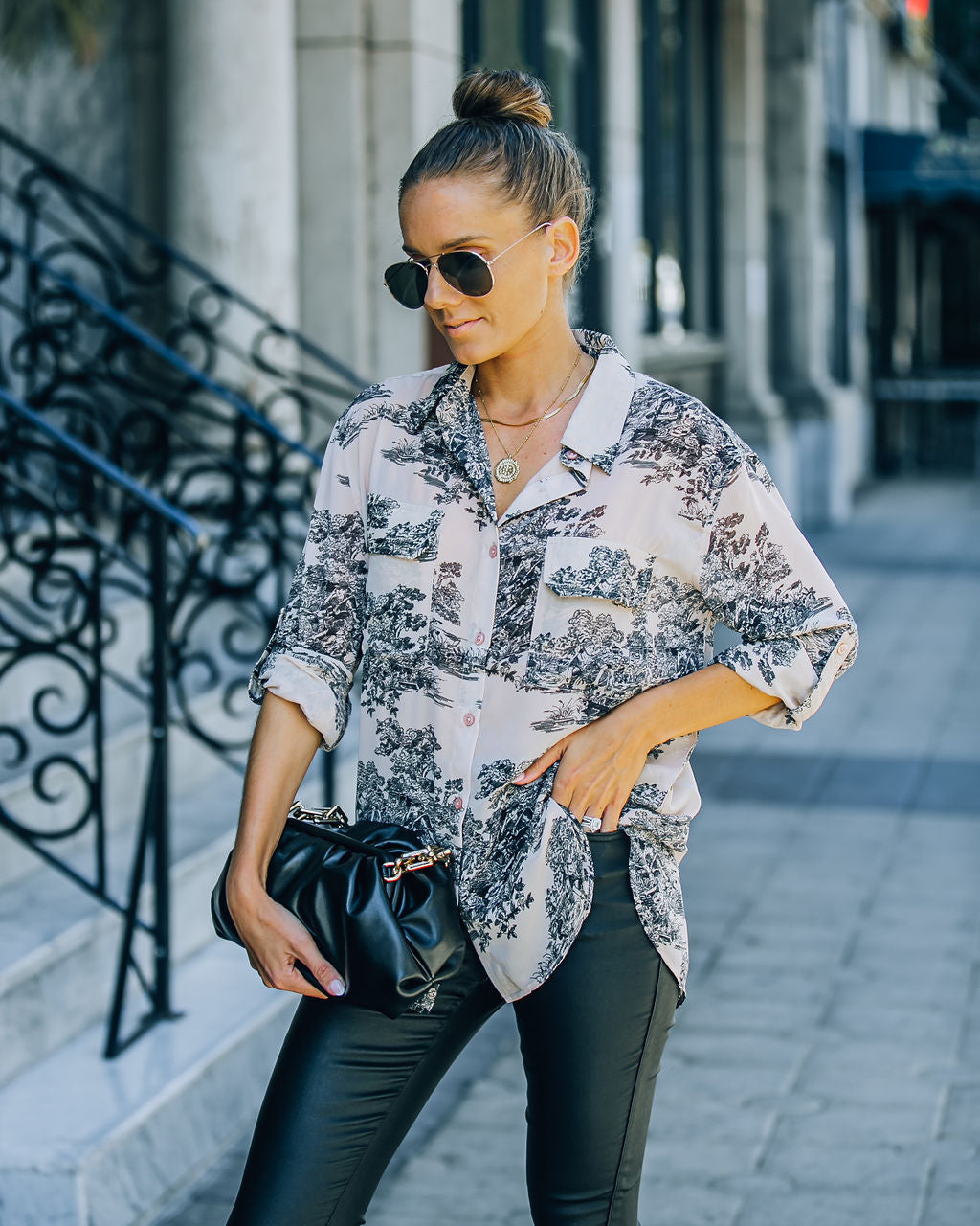 Selah Printed Button Down Blouse