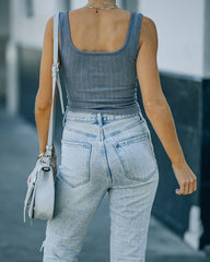 Selina Henley Crop Tank - Grey