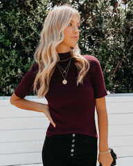 September Mock Neck Ribbed Knit Top - Burgundy