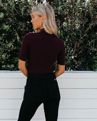 September Mock Neck Ribbed Knit Top - Burgundy