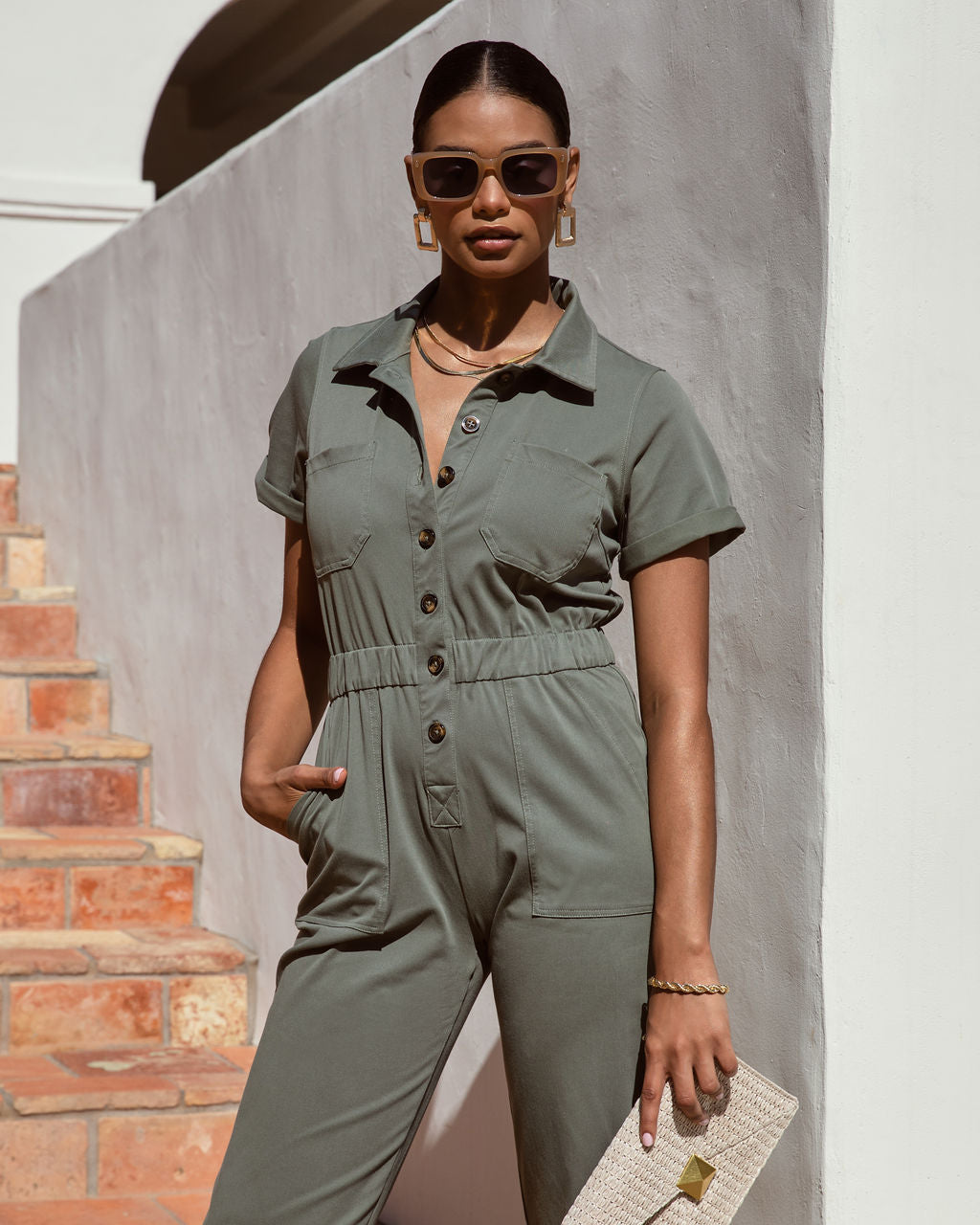 Serena Pocketed Jumpsuit - Olive