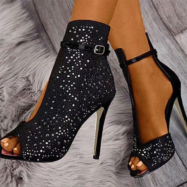 Sexy Diamonds Buckle Peep Toe High Heels