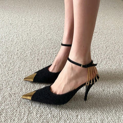 Sexy Metal Pointed Toe Chain High Heeled Pumps