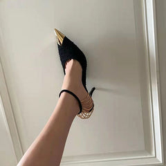 Sexy Metal Pointed Toe Chain High Heeled Pumps