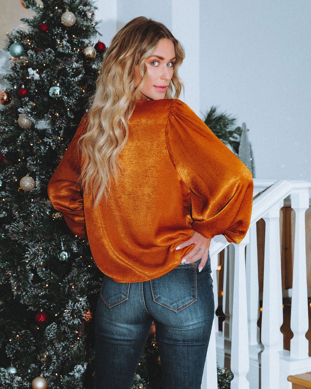 Shai Billowed Sleeve Blouse - Burnt Orange