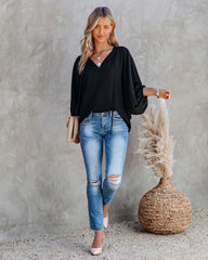 Shary Split Neck Blouse - Black