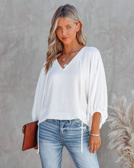 Shary Split Neck Blouse - White