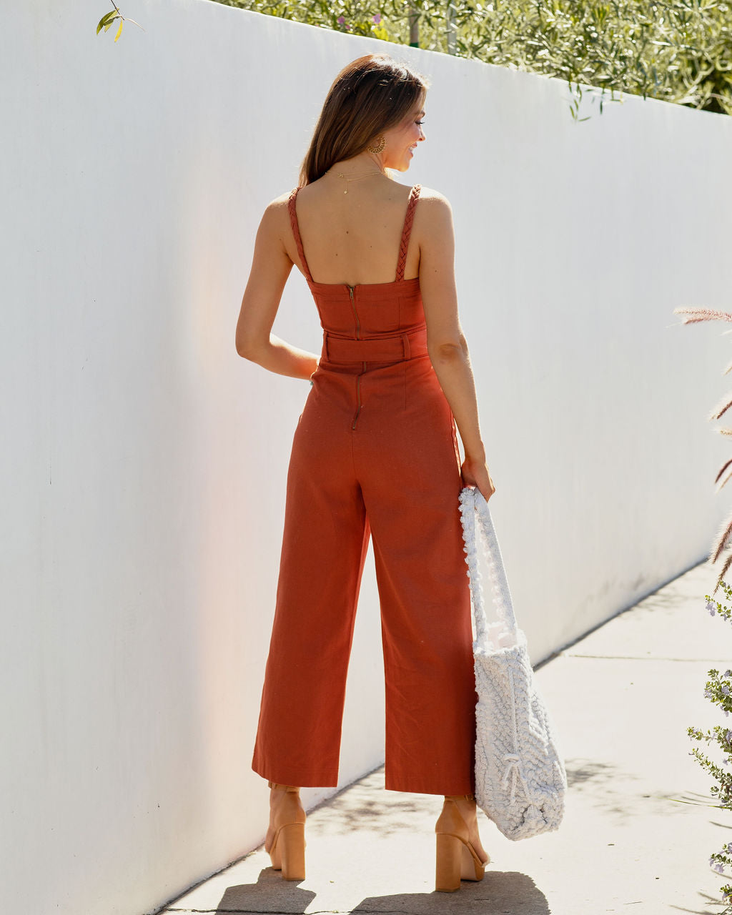 She Is Unstoppable Cotton Pocketed Jumpsuit - Rust