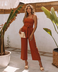 She Is Unstoppable Cotton Pocketed Jumpsuit - Rust